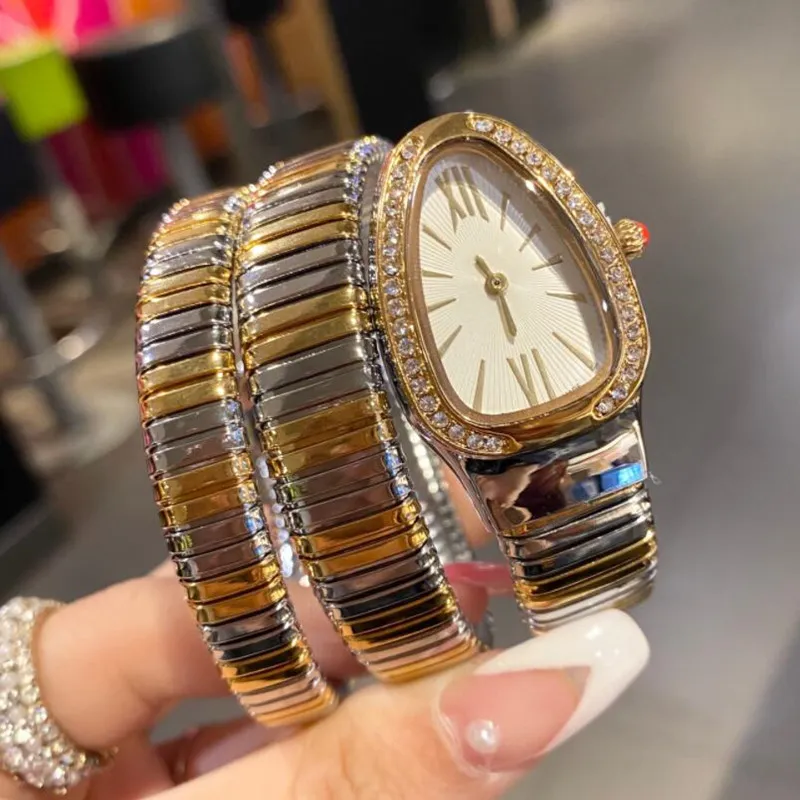 statek Specjalny projekt projektowania węża dla kobiet luksusowa damska bransoletka na rękę Rose złoto srebrne diamenty Diamenty żeńskie zegarki lodowane 323k