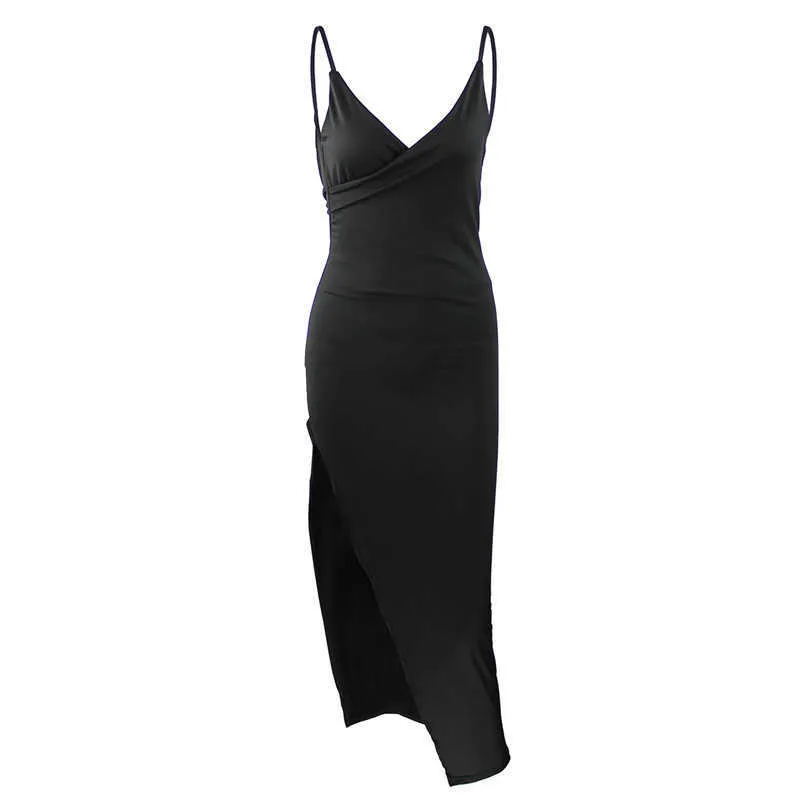 Colysmo vrouwen sexy jurk elegante partij zomer solide spleet maxi diepe v-hals lange bodycon es zwart vestido 210527