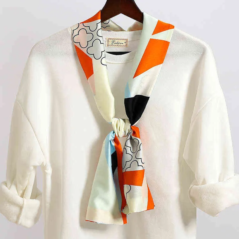 Bufanda larga de seda de diseñador 2021 para mujer, Foulard de cuello ajustado estampado para mujer, cuello para el pelo, lazo, pañuelo, bolso, bufandas, nuevo Y1108