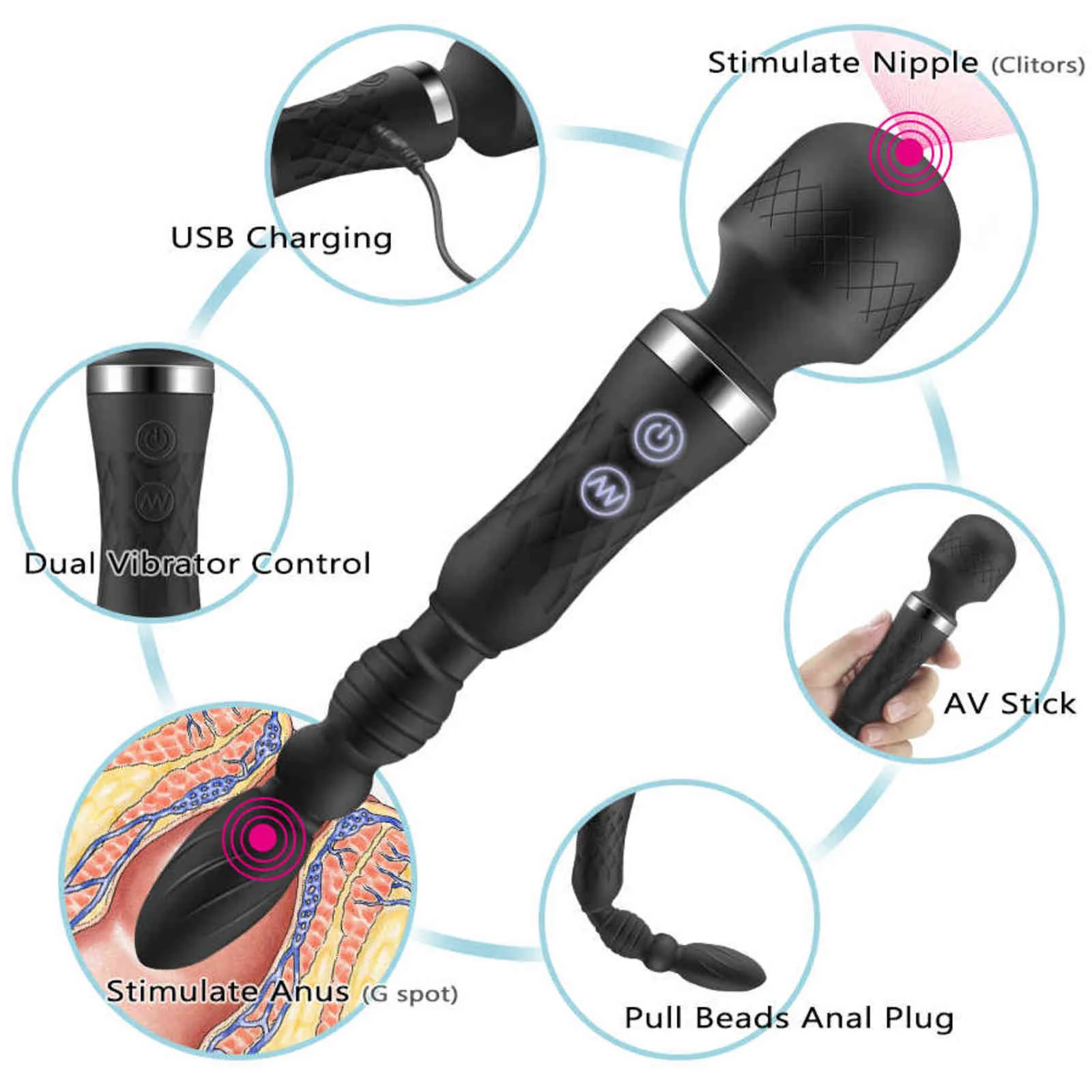 NXY vibratori potente bacchetta AV vibratore spina anale tirare perline dildo clitoride stimolatore vaginale doppi motori massaggiatore giocattoli sessuali donne e uomini 1119