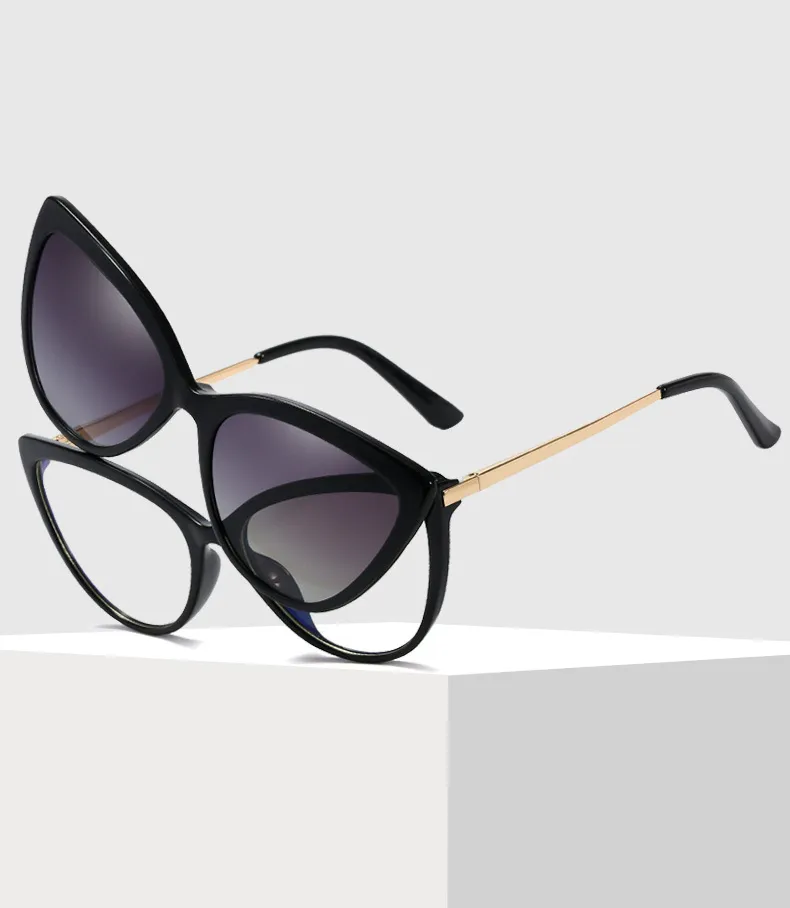 2021 Mode Magnetic Clip på Polariserade Solglasögon Kvinnor Transparent Anti Blue Light Glasses Ram Kvinnors Glasögon Drivin