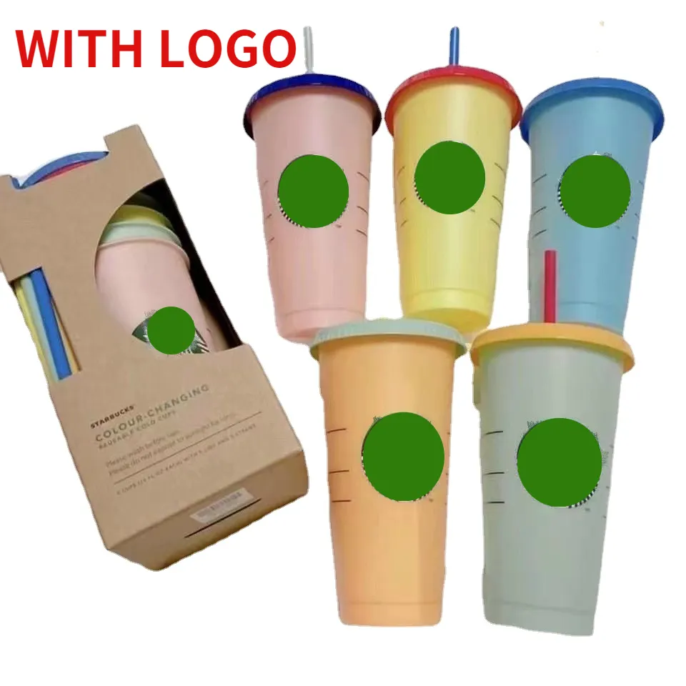 Renk Değiştirilebilir Saman 710ml Kapak Yeniden Kullanılabilir S Plastik Kupa Tumbler Mat Kaplama Kahve Kupa