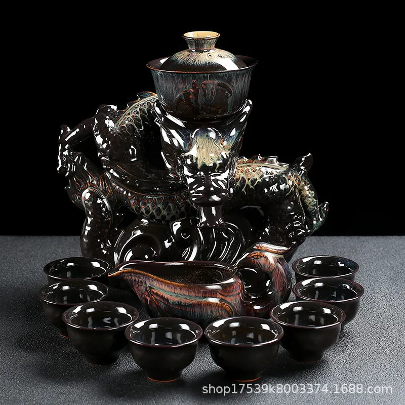 China Dragon Semi-automatic Tea Set Lazy Brewing Kung Fu Household Ceramic Pot Ceremony2260