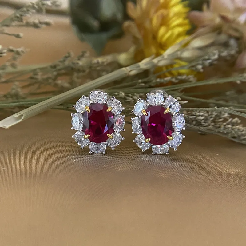 Oevas Vintage 100 925 Gümüş Oluşturulan Moissanite Ruby Taş Doğum Taşı Kulak Saplama Küpe Kıvılcım Güzel Takı Hediyeleri 66671779