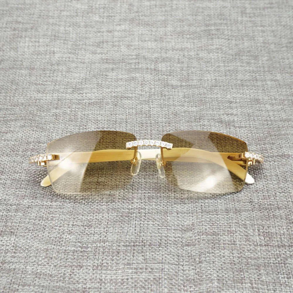 Strass noir blanc corne de buffle lunettes de soleil sans monture hommes lunettes de soleil en bois naturel lunettes de soleil rétro pour Club Summer3945677