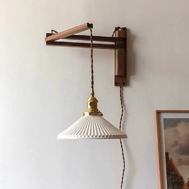 Xianfan neue japanische Holzwandlampe für Wohnzimmer, minimalistische Lampen für die Küche, dekorieren Beleuchtung, E27-Faltenlampenschirm, Licht H0922258c