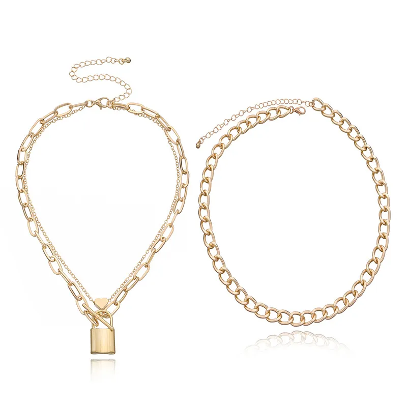femmes pendentif colliers mode double pont chaînes personnalité collier tour de cou or et argent 2 couleurs