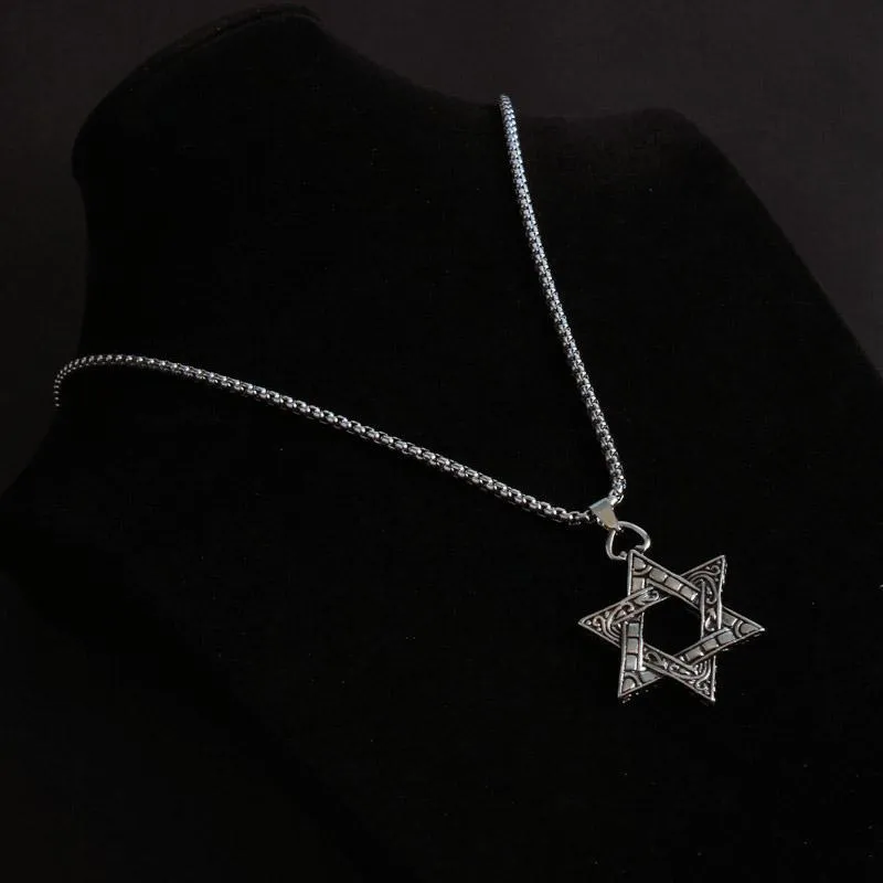 Pendant Necklaces Kpop Star Of David Israel Chain For Men Women Judaica Silver Color Hip Hop Long Jewish Jewelry Boys Gift269K