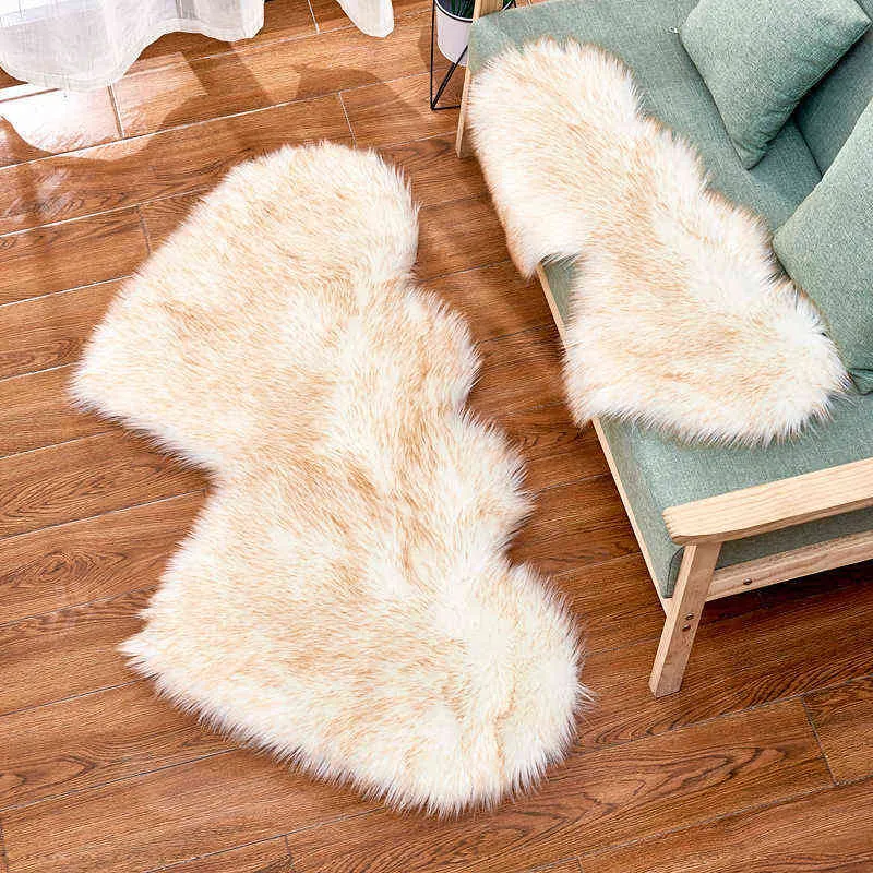 Solid Living Room Floor Area Rug Double Heart Artificial Wool Sheepskin Rugs Shaggy Carpet Bedroom Sofa Decor Mats35 70cm 211217230v