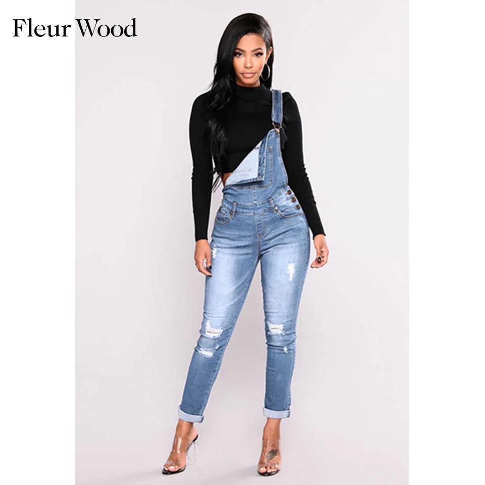 FLEUR WOOD Jeans Bib Femme Minceur Denim Pour Femmes Plus La Taille Stretch Skinny pantalones vaqueros mujer 210708