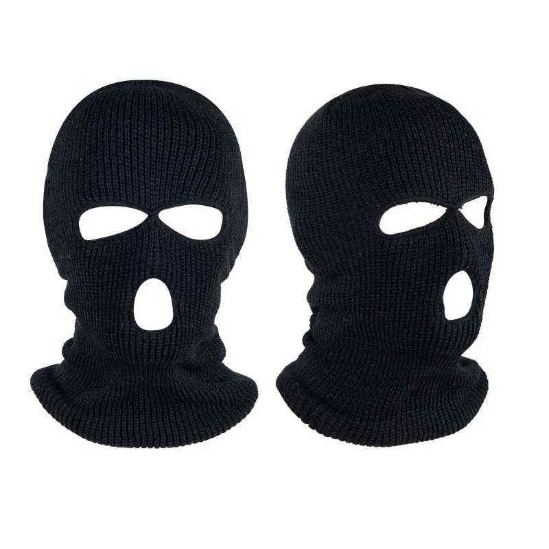 Masque de couverture complète Trois 3 trous Balaclava Bonnet en tricot Armée Tactique CS Hiver Ski Cyclisme Masque de moto Bonnet Chapeau Écharpe Chaud Y21111