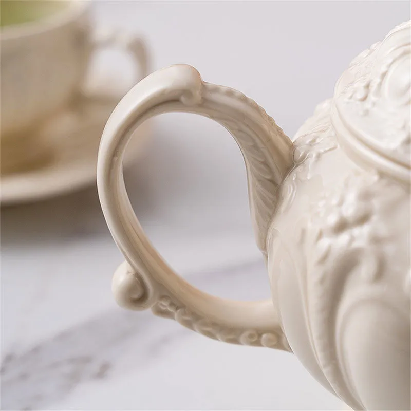 Bule de cerâmica com relevo leitoso, xícara de café, pires, bule de chá europeu criativo, porcelana branca simples246b