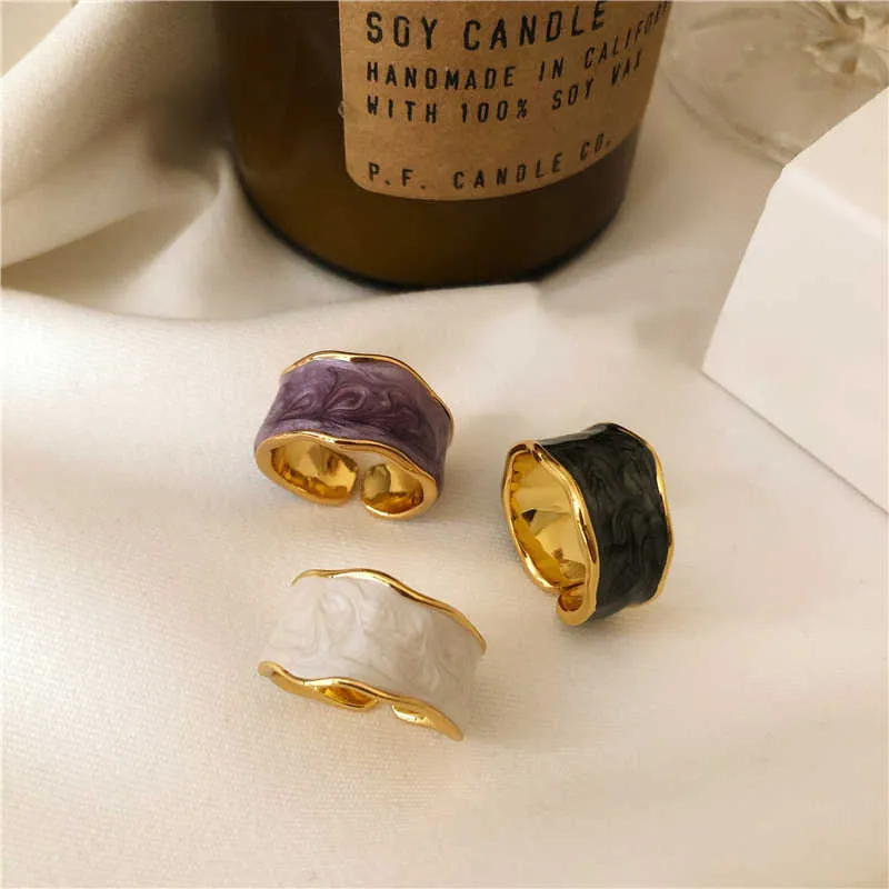 Peri'sbox Ajustável Irregular Grande Esmalte esmalte esmalte anéis três cores Disponível anel onda simples moda boêmio anéis x0715