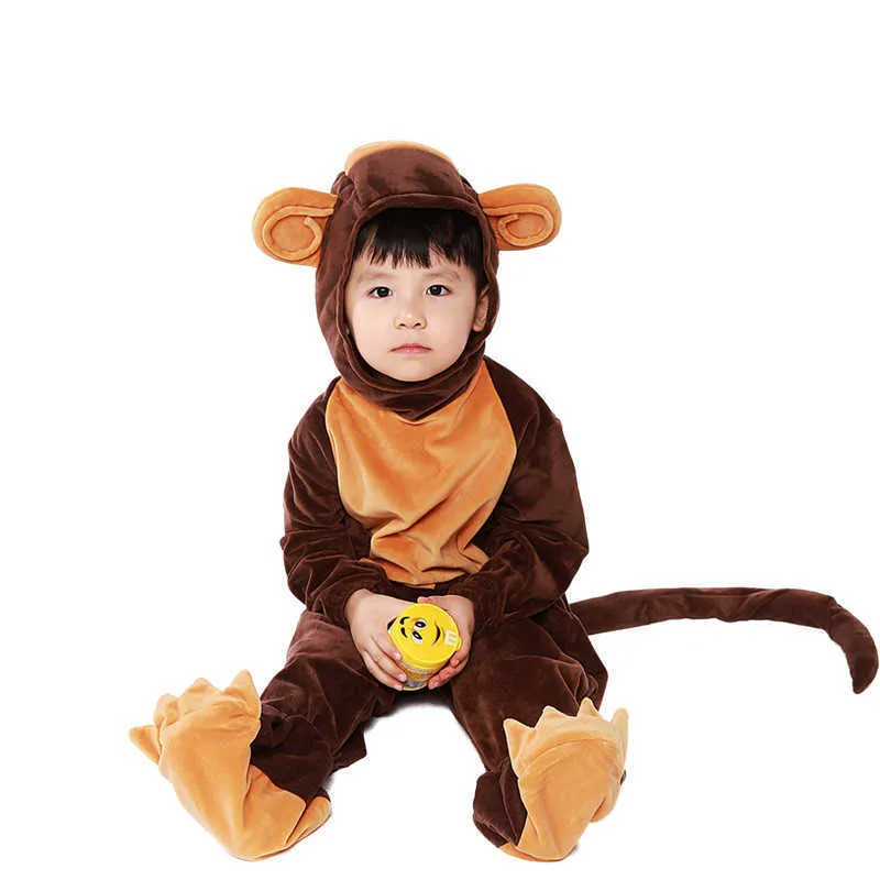 Boy Girl Animal Onesie Monkey Pajamas Child Kid Halloween Book Week Monkey Cosplay Outfit Q0910