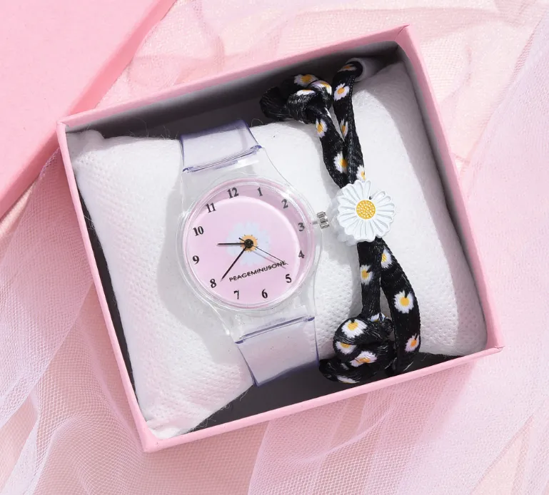 Petite montre à Quartz en forme de marguerite pour étudiantes et filles, montre-bracelet en Silicone avec chrysanthème de dessin animé mignon, cadran rose, boucle ardillon, 254W