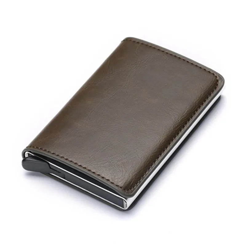 Card Holders Holder Wallet Men Women Metal Vintage Aluminium Bag Crazy Horse PU Leather Bank Cardholder Case268I