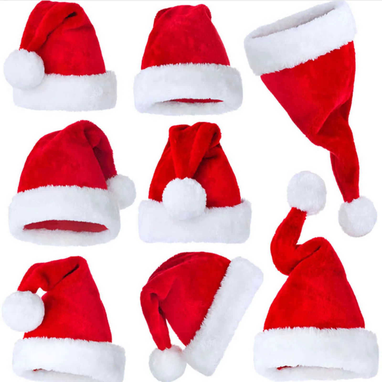 Christmas Ornaments Fluffy Santa Hat with Plush Trim Christmas Party Hat Fur Ball Santa Claus Fancy Dress Hat Santa Claus Cap Y21111