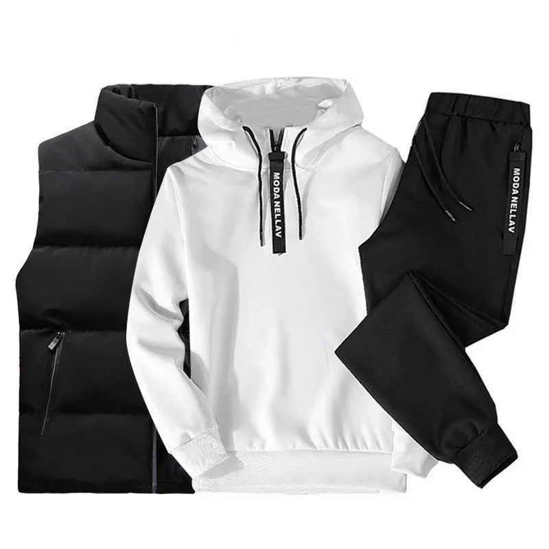 män outfit set 2020 jogger sport kostymer hoodies + byxor + väst casual tracksuit män mode svett kostym romper ropa para hombrre x0610