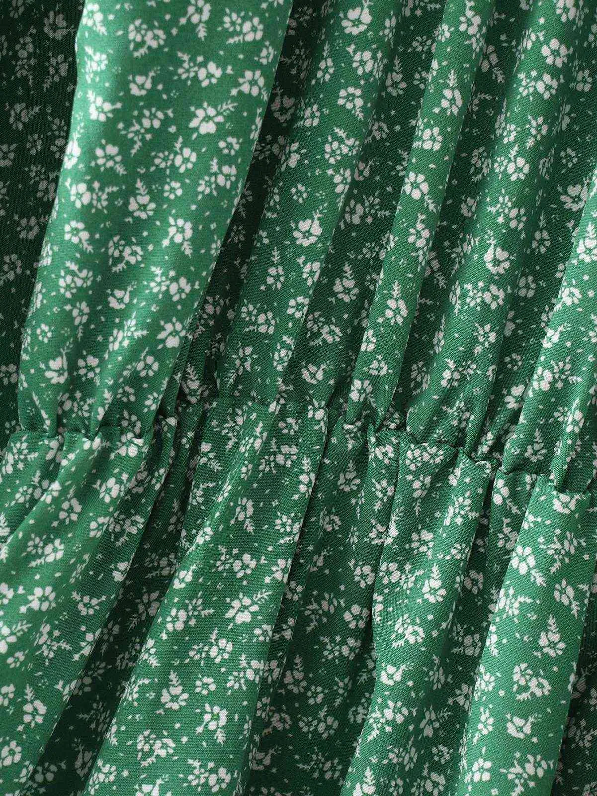 HSA Летнее платье The Oneck Высокая талия плиссированные Vestidos Batwing рукав зеленый пляж стиль цветочные плиссированные платье лето BOHO 210716