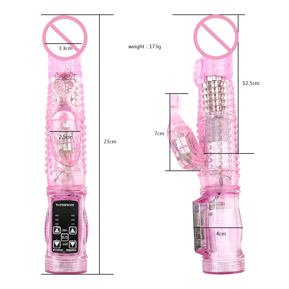 Coelho vibrador realista vibrador pênis vibrador clitóris estimular massageador transparente rotativo grânulo brinquedo sexual feminino para women253f4643659