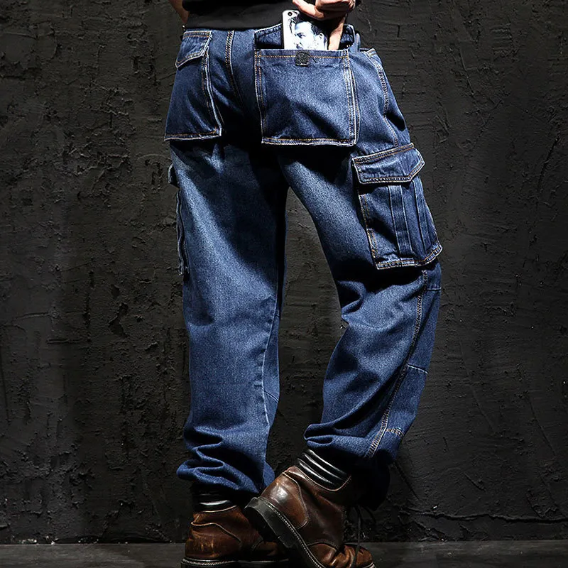 Idopy Multi-Pocket Cargo мужские джинсы свободные прямые большие размеры 29-46 Военная армия джинсовые брюки брюки