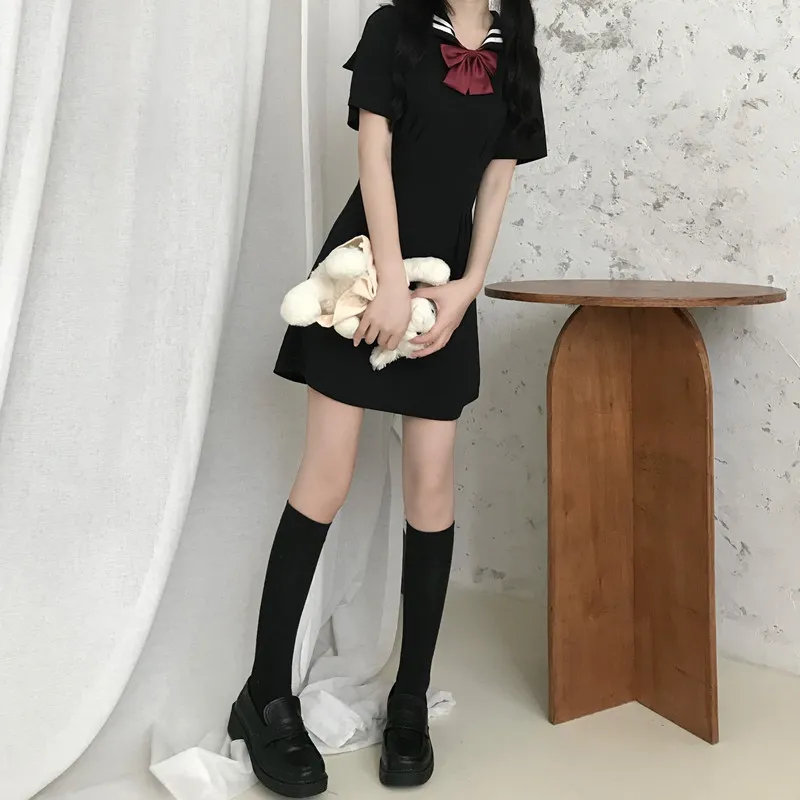 Sommar Kawaii Klänning Kvinnor Japanska Koreanska Sailor Collar Lolita Klänningar Tjejer Söt Cosplay A-Line Vestidos Mujer 210519