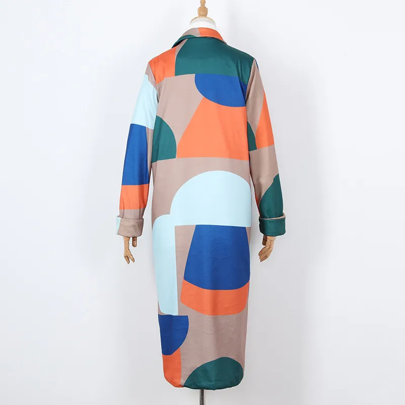 Kvinnor Trench Coat Fashion Overcoat Multi Color Printed Windbreaker Loose Long Coats Höst Vinter 210513