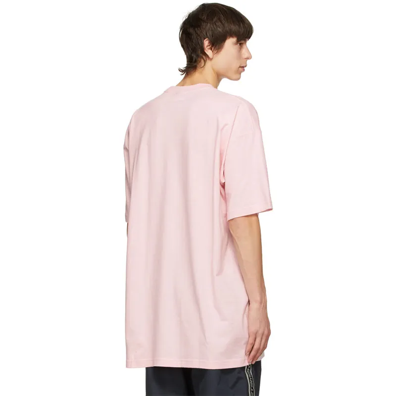Casual bordado rosa t-shirt homens mulheres de alta qualidade multicolor logo logotipo 1: 1 tag tops manga curta