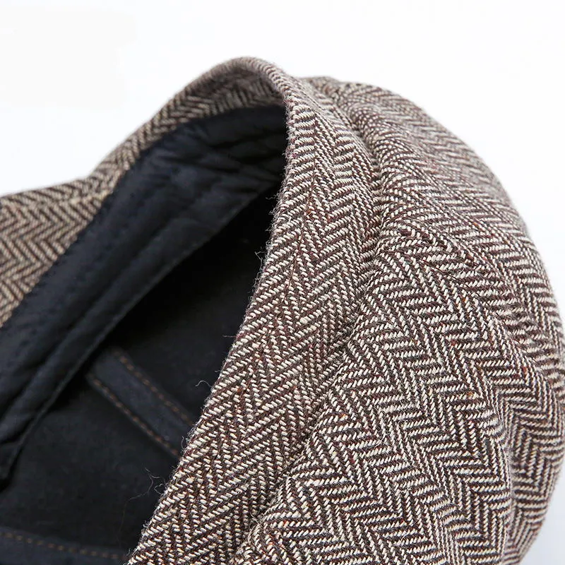 Bonés de jornal unissex outono inverno, chapéu octogonal de tweed quente para homens e mulheres, chapéus de detetive retrô flat3294