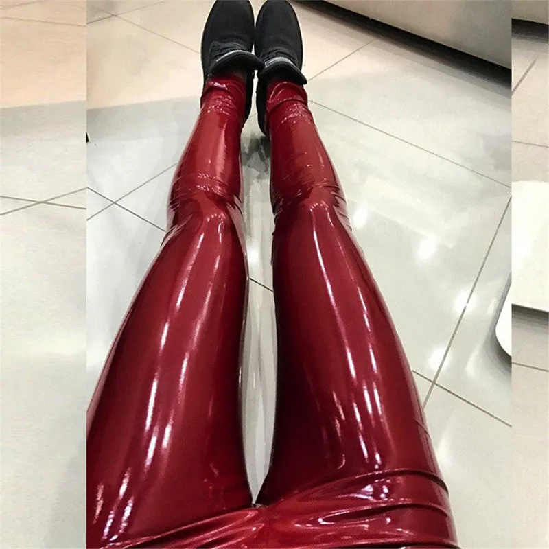 Zip-Fly-Behind-Women-s-Sexy-Skinny-Legging-Pants-Wet-Look-PU-Leather-Leggings-plus