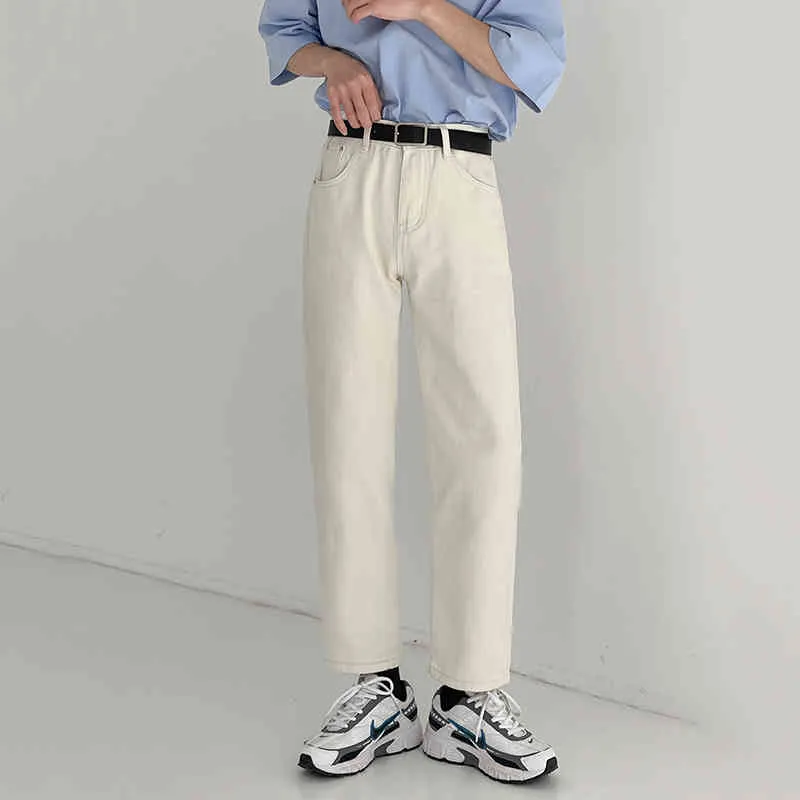 IEFB Jeans blancs Printemps et automne Pantalon droit décontracté Mode Lâche Vintage Pantalon de longueur de cheville 9Y6961 210524