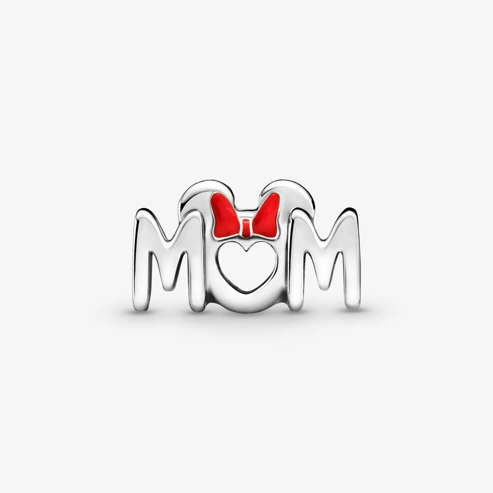 100% 925 plata esterlina Mouse Bow Mum Charms Fit Original European Charm Pulsera Moda Mujer Boda Compromiso Joyería Acce317B