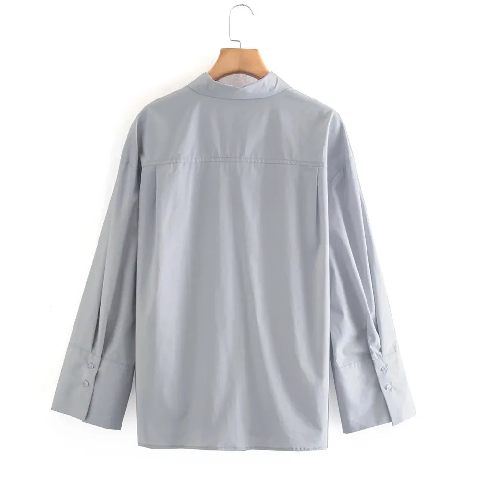 women crossover poplin shirt Collared with long cuffed sleeves Wrap fabric on the front button fastening 210520