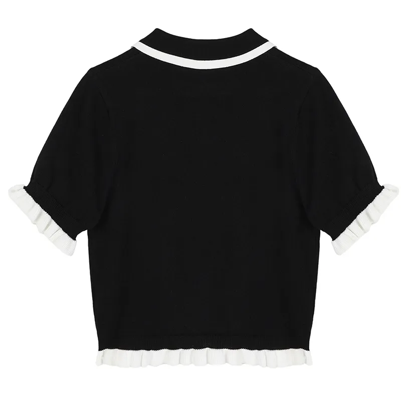 [EAM] Maglione cardigan lavorato a maglia corto nero vestibilità ampia bavero mezza manica moda donna primavera estate 1DD7815 21512