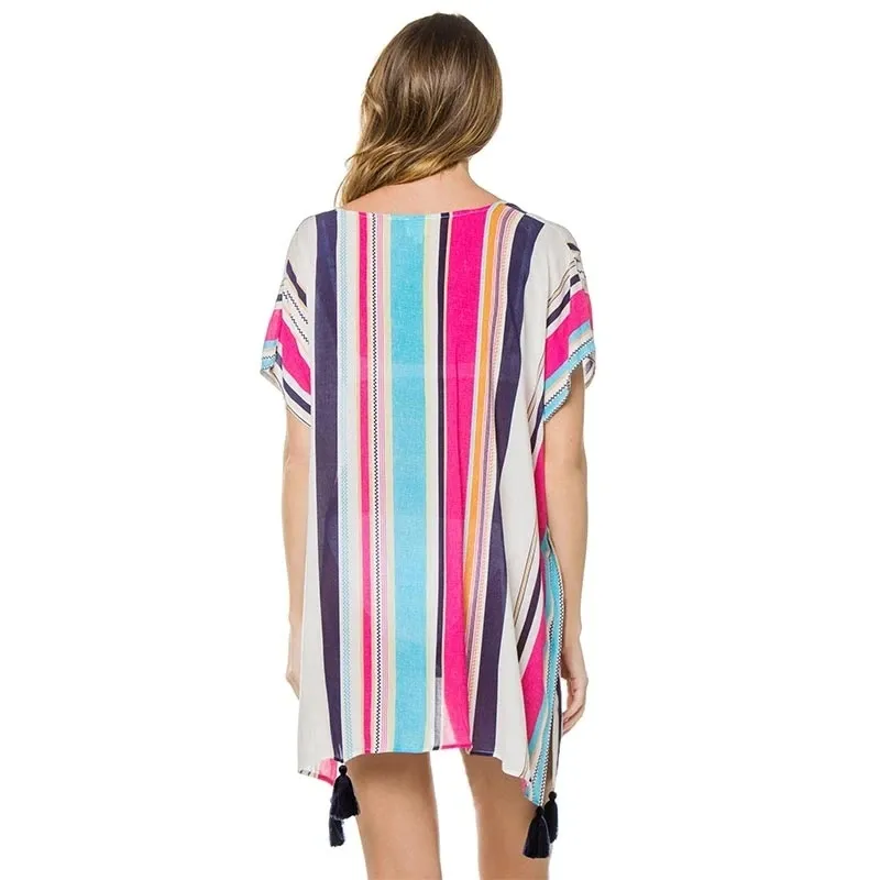 Striped Tunic för strandbadkött täcker ups chiffong klänning kvinnor bär bikini upp sagta de praia # q533 210420