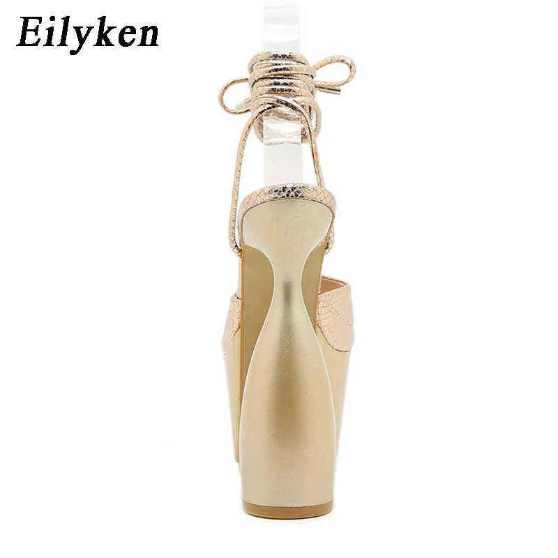 Sandales Eilyken femmes plate-forme sandales mode serpent imprimé PU cuir Peep orteil bride à la cheville à lacets étranges talons hauts chaussures de fête 220310