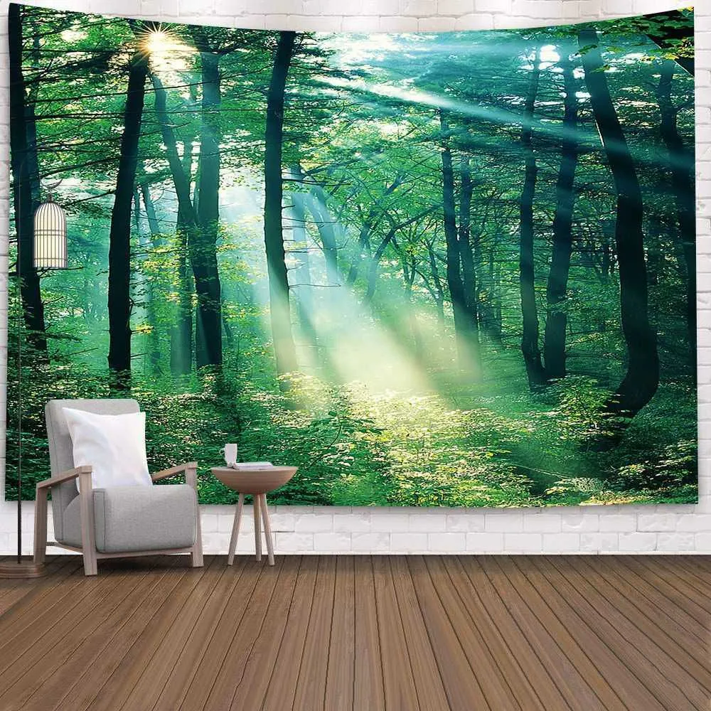 Aggcual beau paysage naturel tapisserie tenture bois imprimé mur tissu Art mur décoration de la maison murale tapis de plage tap122 210609