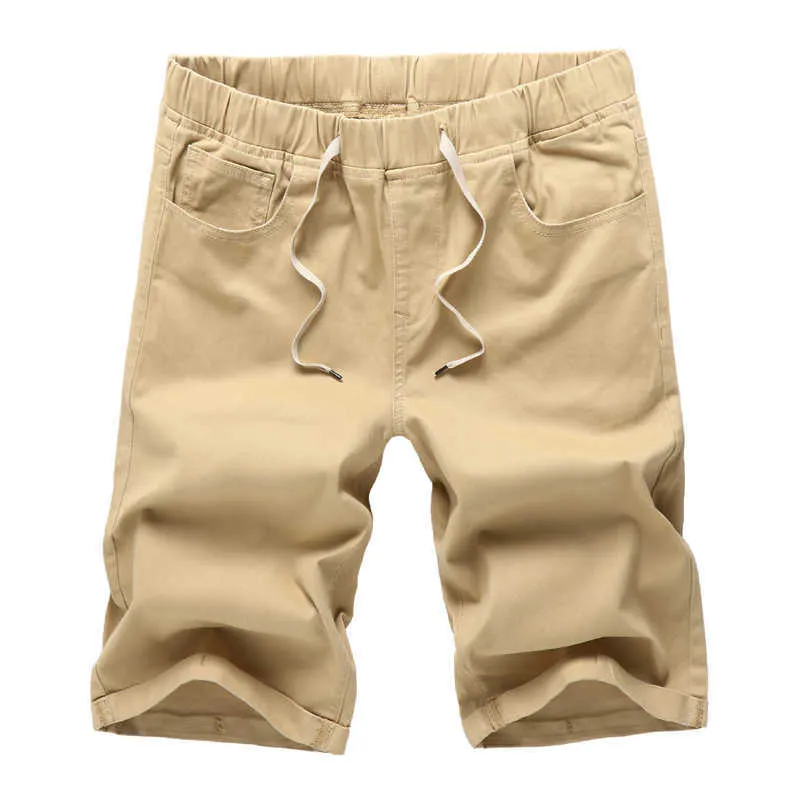 Summer Men Bermuda Beach white Shorts Fashion Elastic waist Drawstring solid color Straight Loose Cotton Casual Cargo Shorts 7XL X0705