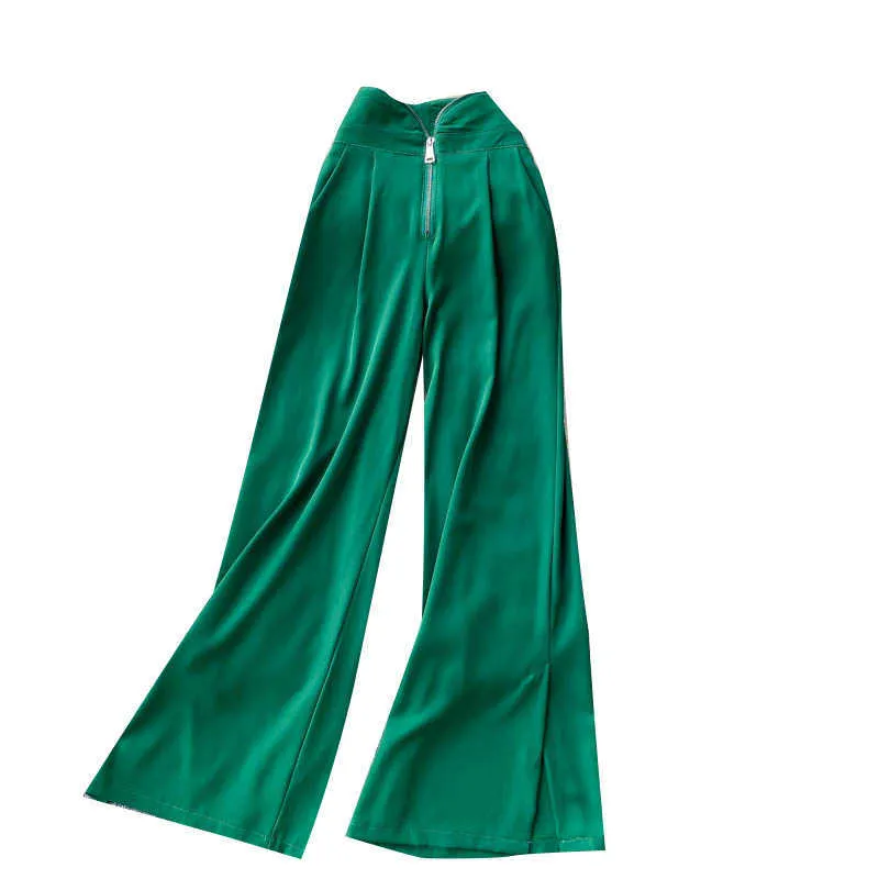 DEAT Women Zipper High Waist Split Midi-long Pants Arrivals Temperament Fashion Spring Summer 11D1551 210709