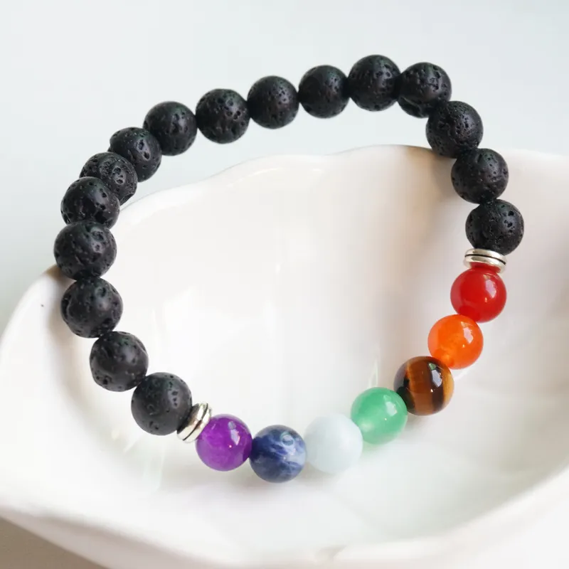 Beaded armband Strängs Natursten Smycken 7 Chakra Ångest Essentiell oljediffusor för kristna gåvor