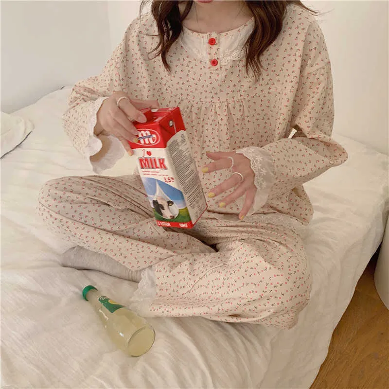 Sweet Casual Plus Size Girls Soft Printed Florals Sleepwear Summer Loose Homewear Chic Femme Pajamas Sets 210525