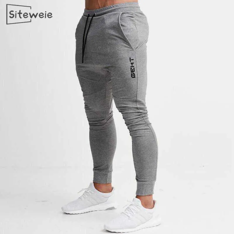 Siteweie Sportswearフィットネスパンツ男性ジムスキニースウェットパンツ屋外コットントラックパンツボトムジョガートレーニングズボンL244 210715