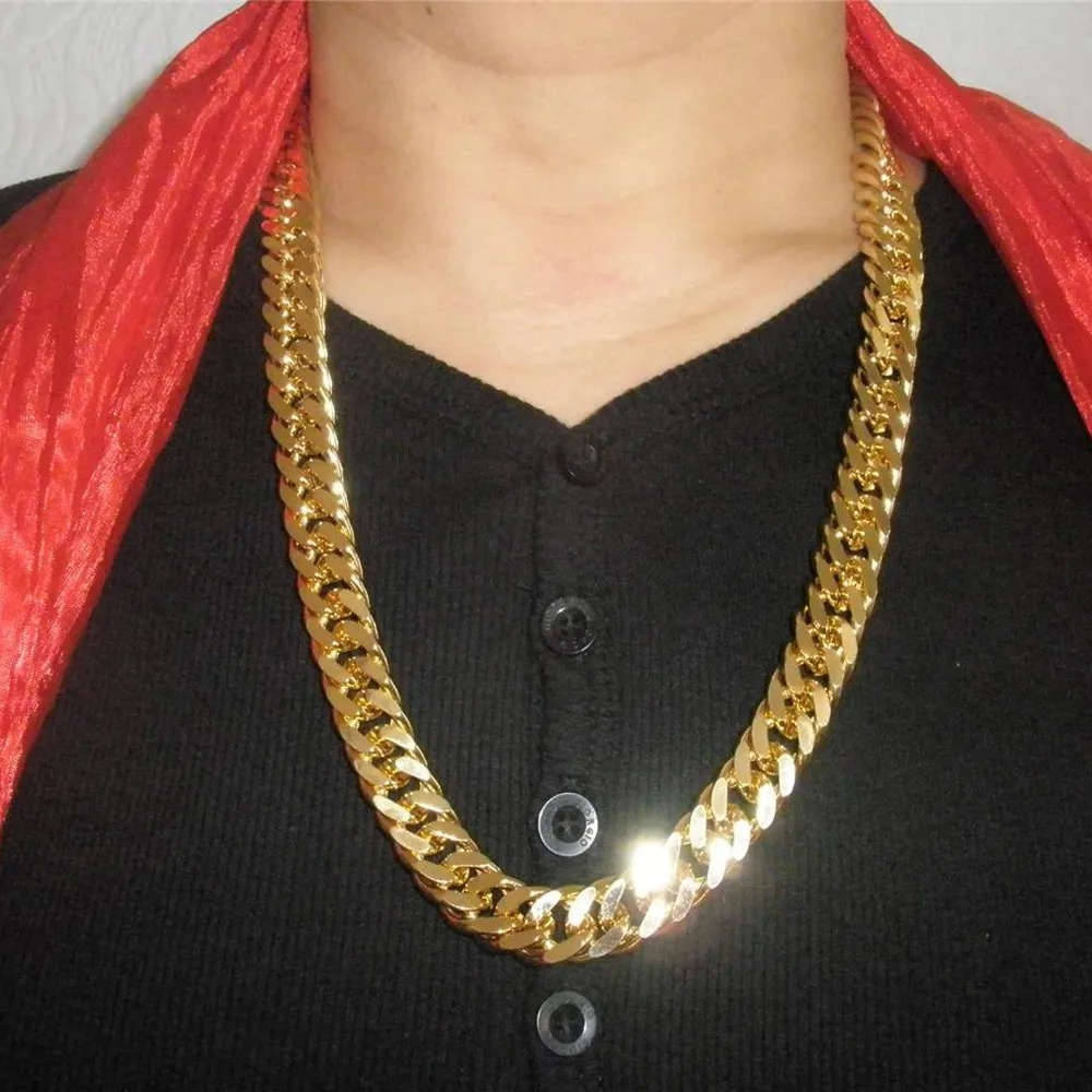 18K Solid Gold N28 Cuban Double Curb Chain Heavy Mens Gift Necklace 600mm 10 MM350B