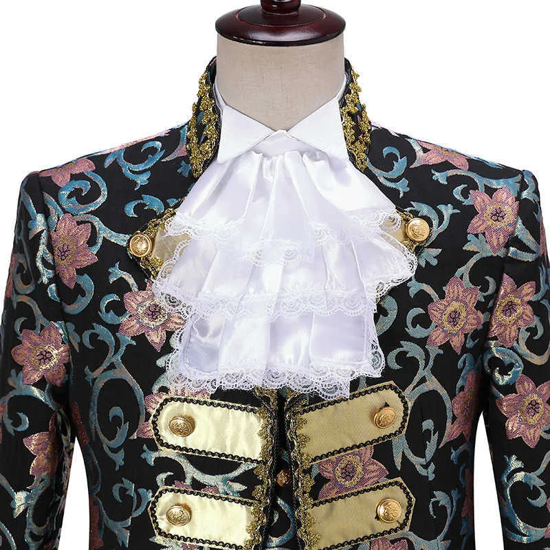 Mäns Luxury Floal Suit Set Gothic Style Palace Aristocrat Passar Män Chorus Drama Outfit Man Stage Prom Cosplay Party Costume X0909
