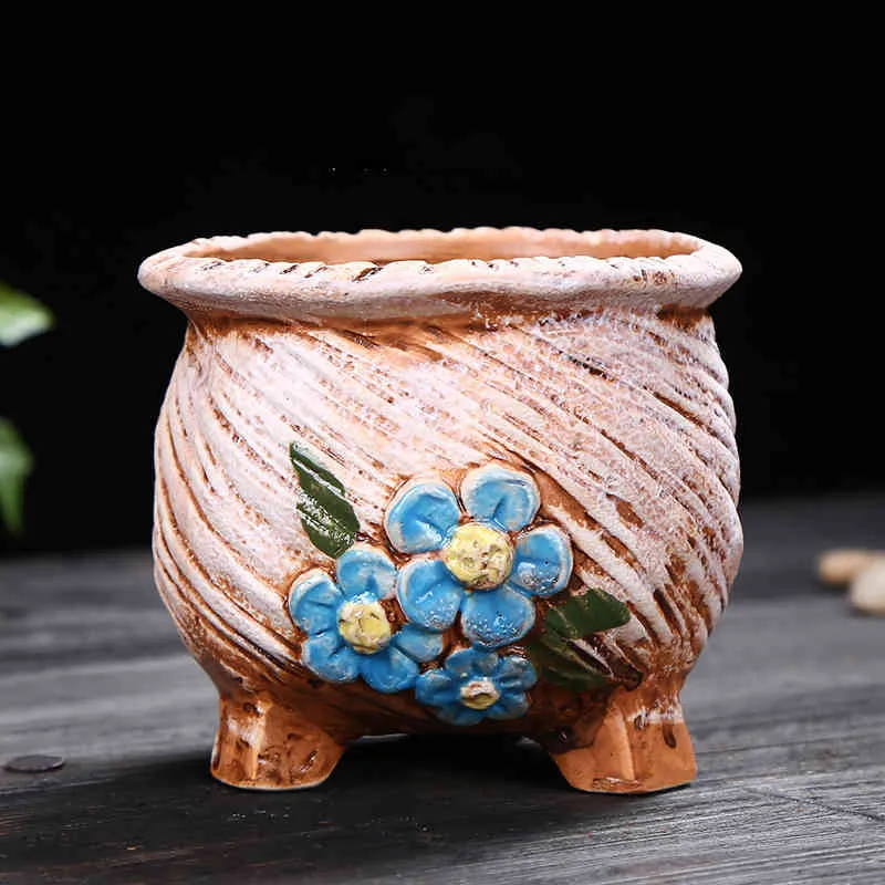 Крупная керамика ретро красочный окрашенный цветочный горшок с стойкой стойки сочный растение цветочный салон бонсай -салон
