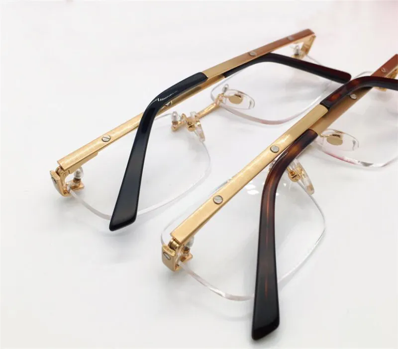 新しいファッションデザイン光学メガネ0167 Kゴールドフレームスクエアリムレスシンプルなビジネススタイル軽量で快適なTRAN245Wを着用する
