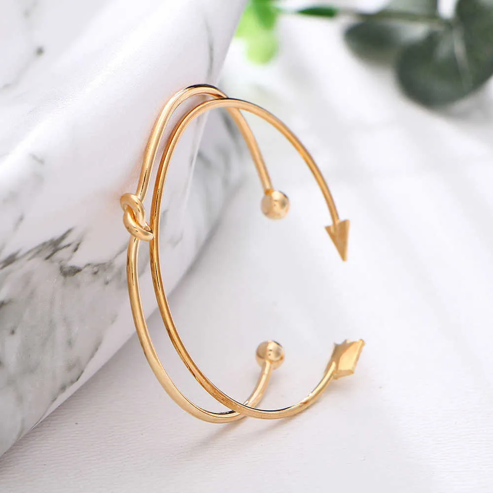 Fashion Gold Color Opened Bracelets for Women Arrow Knot Wrap Cuff Bracelets & Bangles Vintage Pulseras Jewelry Accessories 2021 Q0719