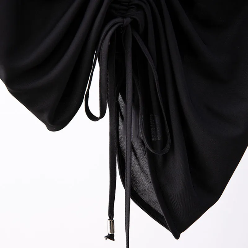 [Deat] Half-body rok twee stukken pak nieuwe kant bretels zwart vouwen boog slanke vrouwen mode tij zomer 7D001232 210428