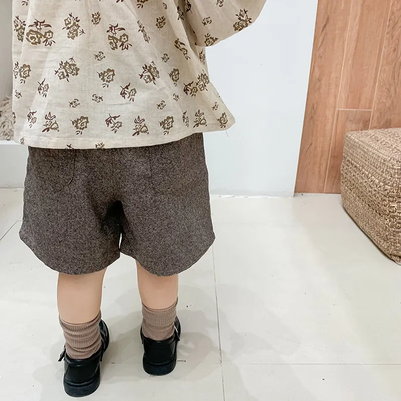 Autumn girls fashion Woollen knee length wide-leg trousers Japanese style all-match Capris 210508