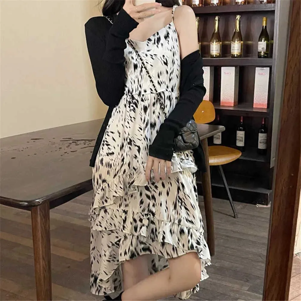 Unregelmäßige Gothic Rüschen Ärmelloses Kleid Frauen Koreanische Mode Floral Sommer Mid-Kalb Weibliche Lange Kleider Elegante Dame Beachwear 210619